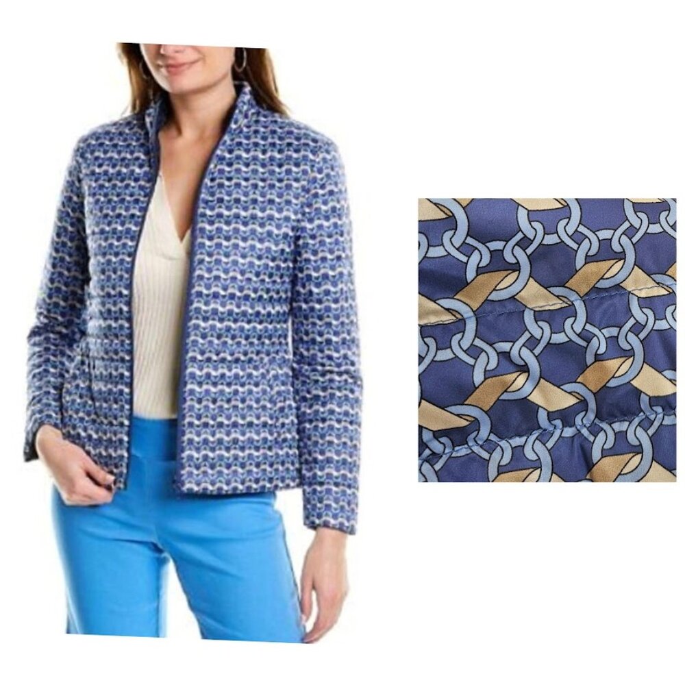 NWT J. Mclaughlin Tahoe Jacket Goose Down Reversible Navy Blue Tan Grand Prix L